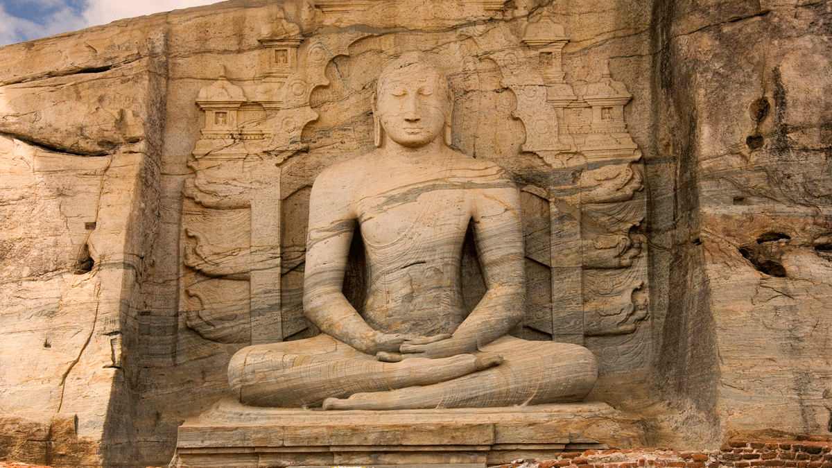 Seated Statue of Buddha at Galviharaya, Polonnaruwa, Sri Lanka.